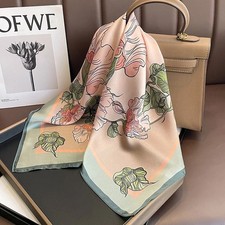 100 Silk Square Scarf Women Neckerchief Bandana Beige Pink Flower Green 65 65cm