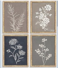 Wooden Framed Boho Wall Art Quad Set With Minimalist Print (8”x10”)