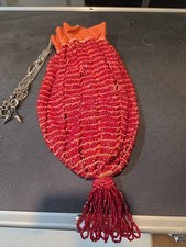 Vintage Red Beaded Drawstring Flapper Purse