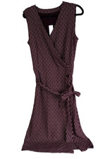 Ann Taylor Dress 10T Chain Print Belted Business Career Burgundy Plum NEW