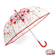 Auto Open Bubble Umbrella Waterproof Windproof Clear Canopy Red Hearts Design US