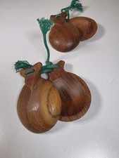 Vintage Wooden Castanets Set Percussion Instruments Midcentury Modern