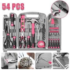 Women's pink tool box set for DIY kit with pink hammer, pink pliers, screwdriver