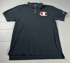 Champion Shirt Mens Size M Polo Black Short Sleeve Big C Logo Chest Embroidered