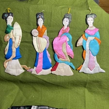 Lillian Vernon Vintage ornaments Silk Ladies China Doll Lot Of 4