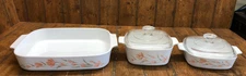 5 Pc. Corning Ware Peach Floral Lot 12.25 x 10.5 Baking Pan +1.5L & 1L Casserole