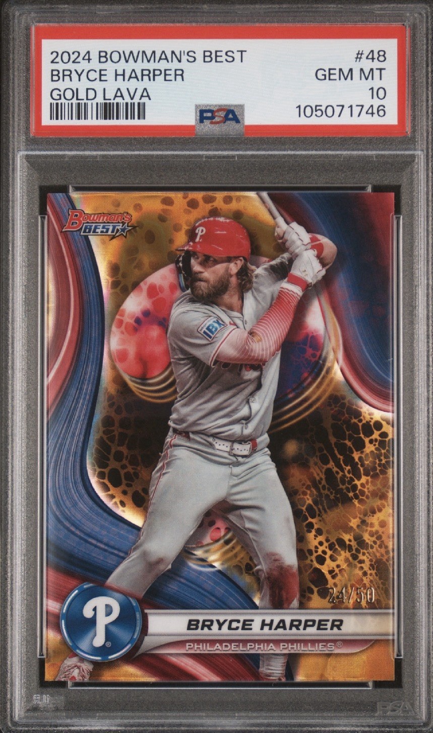 2024 Bowman’s Best Bryce Harper Gold Lava Refractor /50 PSA 10 GEM MT #48