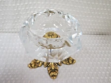 Hollywood Regency Glass Ashtray Ormolu Gilt Brass Acanthus Base Cigarette MCM