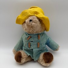 Vintage 1975 Paddington Bear Plush Eden Toys Yellow Hat Blue Duffle Coat 8 inch