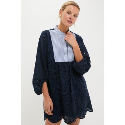 TUCKERNUCK Navy Nautical Eyelet Mini Calliope Dress Size S NWT