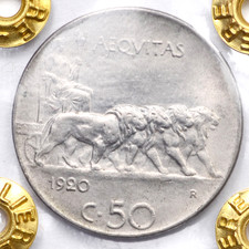 ITALIA REGNO D'ITALIA Vittorio Emanuele III 50 Centesimi Leoni 1920 Liscio