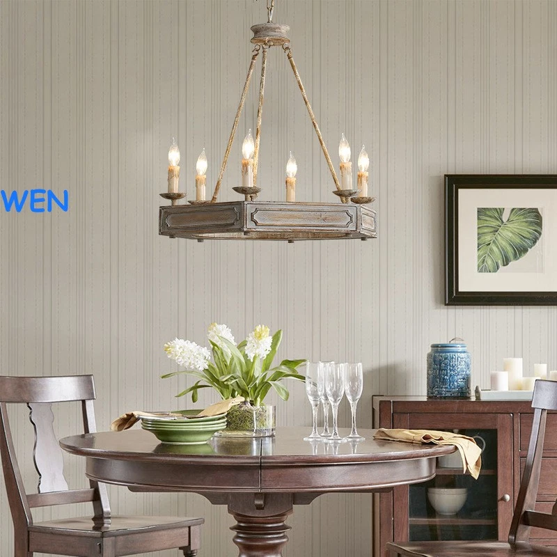 Retro wooden country art chandelier dining room  Household lighting fixtures - Image 4 of 4