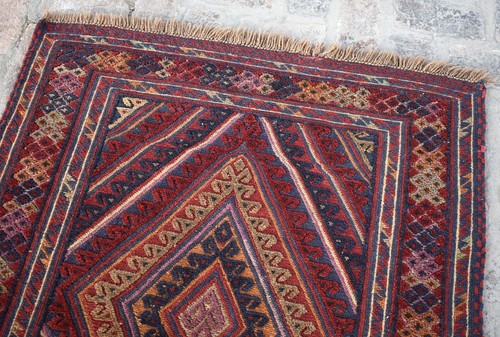 Geometric Afghan Mushvani Area Rug 3x5 ft Red Handmade Tribal Vintage Small Rug - Picture 4 of 11