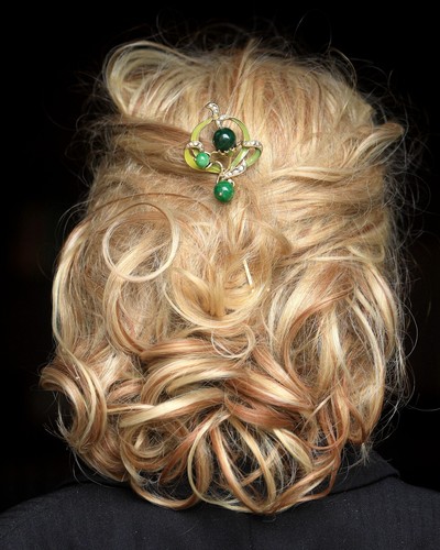 Art Nouveau Long Floral Hair Comb Green Jade Pearl QD12 - Picture 4 of 8