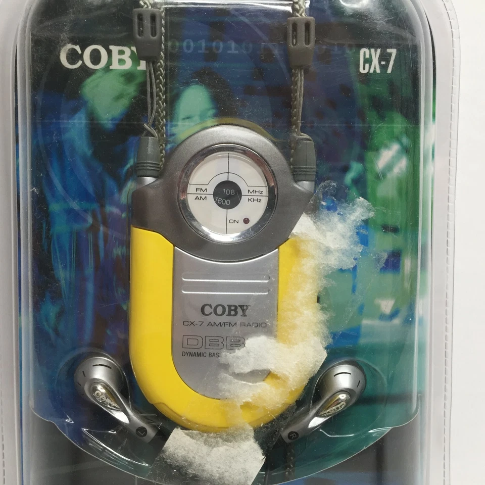 Coby Dynamic Bass Boost System Yellow CX-7 AM/FM Radio Mini Pocket Radio Earbuds - Image 2 of 4