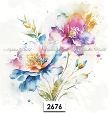  2676 TWO Paper LUNCHEON Decoupage Art Craft Napkins - WATERCOLOR FLOWERS