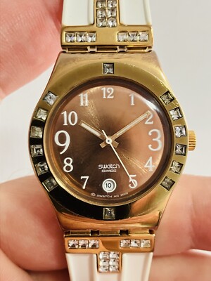 SWATCH IRONY Ladies Watch Gold Tone With Crystals AG 2009 Size