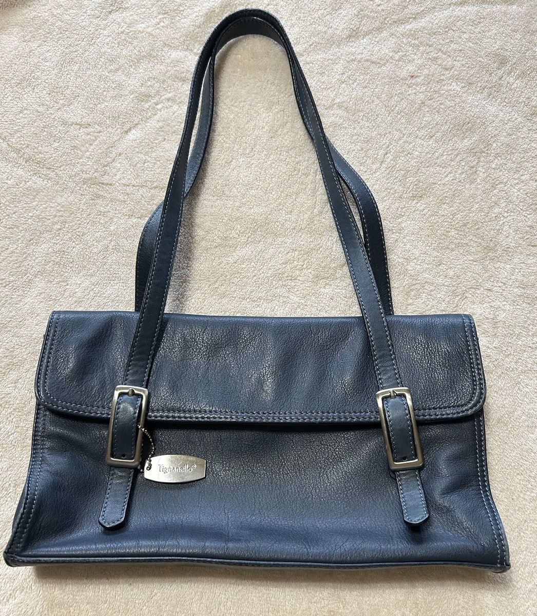 Tignanello Womens Small Leather Flap Tote Handbag Dark Blue | eBay