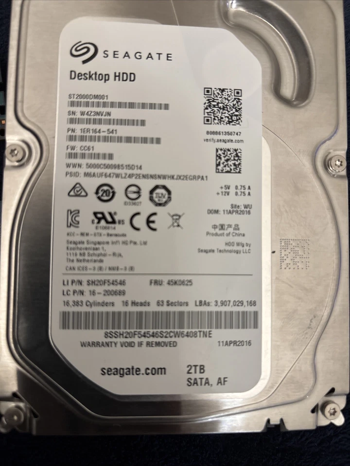 Seagate ST2000DM001  Desktop Hard Drive 2TB Sata, AF : 2 Memory Card 8gb & 4 gb - Image 4 of 4
