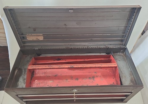 Craftsman Work Bench Tool Box 2 Drawer Vtg. 1969 Mechanics Old USA 26" 1960s - Picture 10 of 24