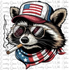 Sublimation Print Raccoon July 4th Flag Ready To Press Paper Ink Heat Transfer