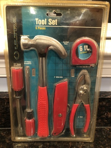 Ultra Hardware #41272 6 Piece Household Tool Set New On Card. RED Easy To Locate - Picture 3 of 7