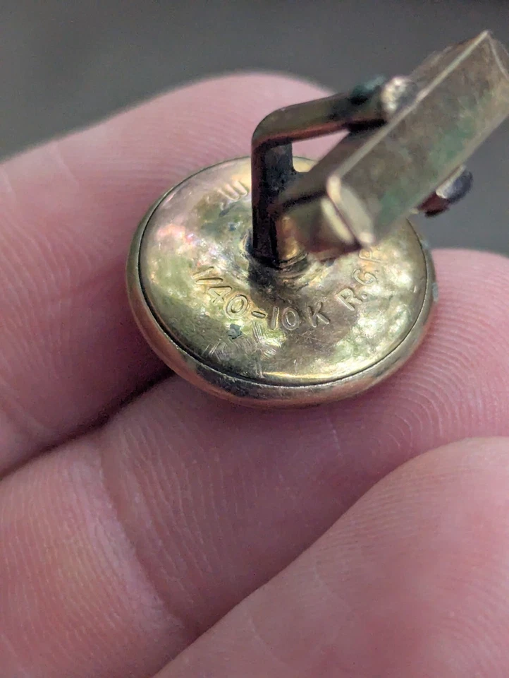 Vintage Swank 1/40 10K RGP Round Red Lucite Center Cufflinks - Image 4 of 4