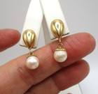 14K 585 Yellow Gold Pearl Teardrop Dangle Earrings — photo 2
