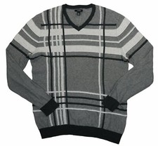 Alfani Plaid V-Neck Mens 100 Cotton Pullover Sweater XXL NWT Heather Onyx