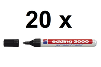 20 X Edding 3000 Filzmarker Permanentmarker Rundspitze Schwarz 3000-001