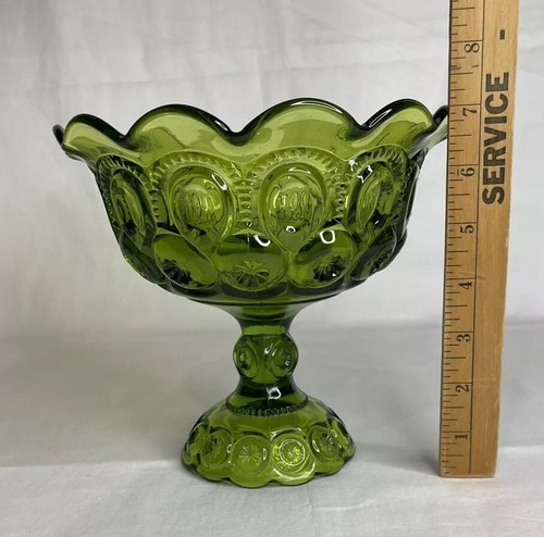 LE Smith Pedestal Vidrio Verde Luna Estrellas Compota Caramelo Plato Esmeralda Decoración Retro - Imagen 5 de 8
