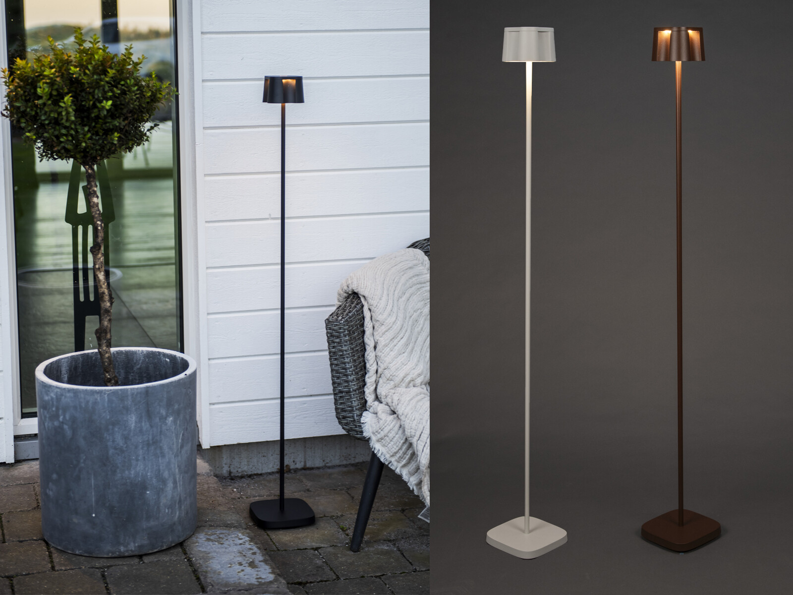 Lampada da terra moderna a batteria LED stretta dimmerabile senza fili alimentata a batteria per esterno