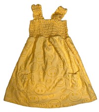 Miken Kids Smiley Happy Face Shirred Sundress Girls 6X Yellow Cotton Blend