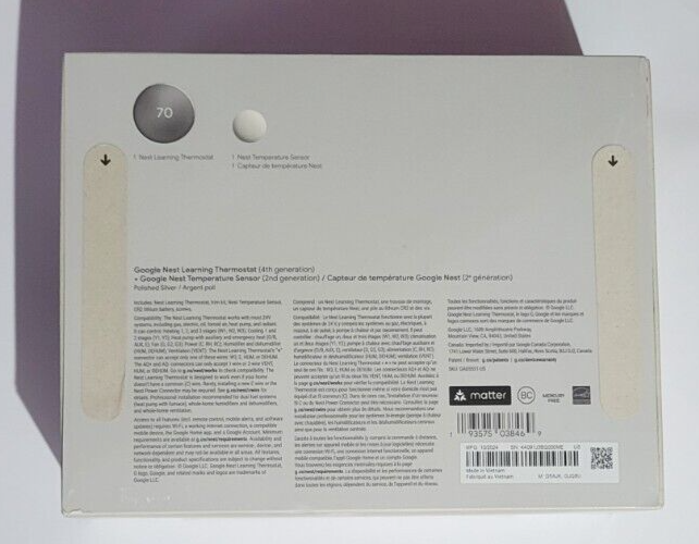 Google Nest Learning Thermostat 4th Gen+ Sensor GA05551-US