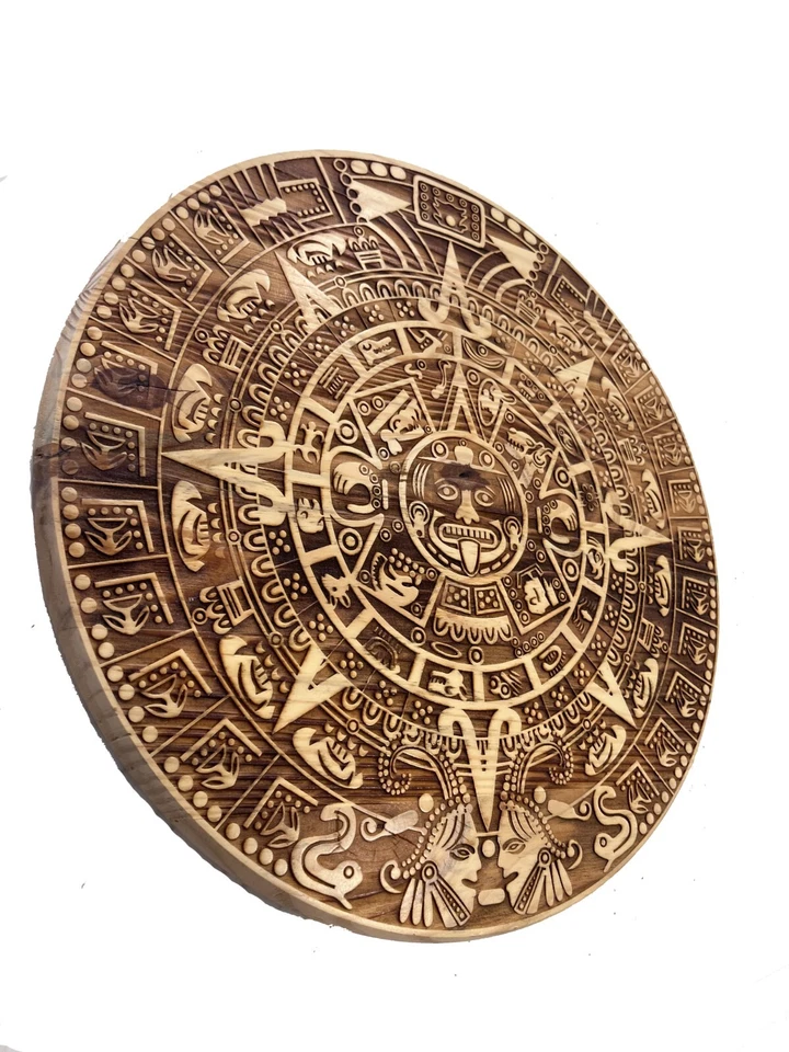 Aztec Calendar theme Lazy Susan 18 Inches Engraved Centerpiece Handmade. - Image 3 of 3