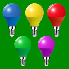 5x 4W LED Coloured Party Golf Round Light Bulbs SES E14 Blue Green Purple Red