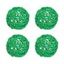 4 Pcs Wicker Rattan Balls 3.9 Inch Rattan Decorative Balls Deep Green