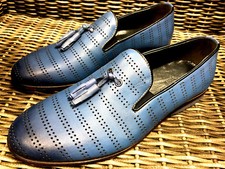 Designer Breathable Slipper Blue Moccasin Leather Men's Shoes 40