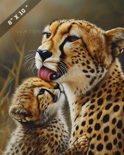 8x10 Matte Print Cheetah Licking Playful Cub - Wildlife Motherhood Moment