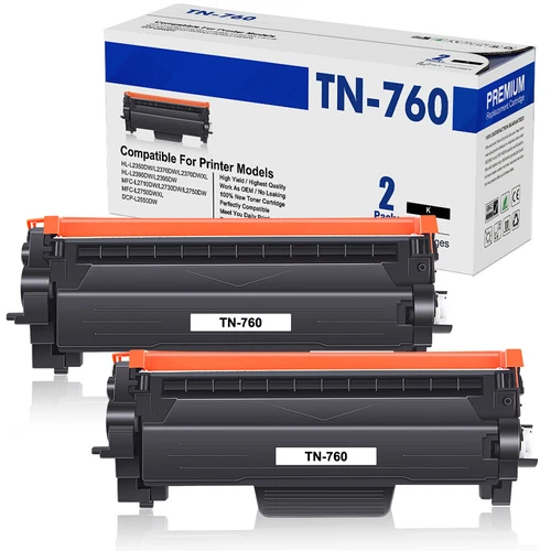 2x TN760 Toner Cartridge for Brother MFC-L2710DW L2390DW MFC-L2717DW DCP-L2550DW