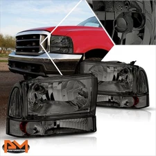 For 94-04 Ford F250/F350 Super Duty Headlight/Lamps Smoked Housing Amber Corner