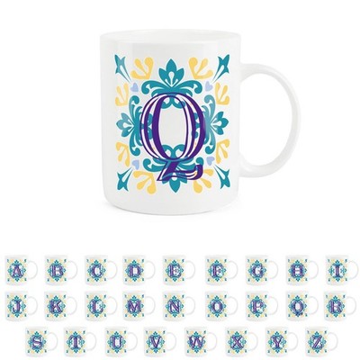 Marokkanische Kachel Buchstabe Q Tasse - Blau & Gelb Bone China Alphabet Geschenk Tasse