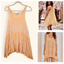 Intimately Free People Voile Lace Slip Dress Tunic XS Trapeze Tangerine Orange