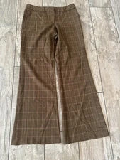 Trina Turk Wool Blend Wide Leg Business Womans Pants Quality Size 6 Brown Plaid