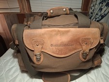 Vintage Herman Miller High Sierra Dark Green Canvas Tan Leather Duffel Bag