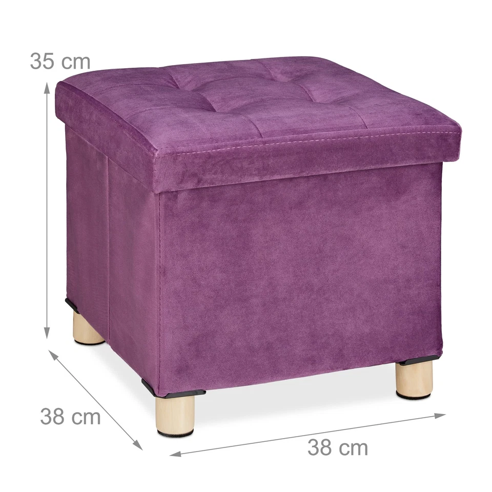 Samthocker mit Stauraum Tablett im Deckel mit Holzbeinen eckiger Sitzhocker H... - Bild 4 von 4