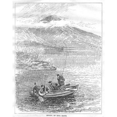 Angeln am Loch Maree Ross-shire - antiker Druck 1893