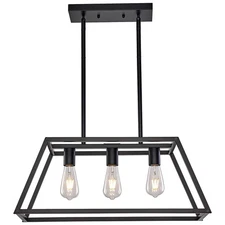 Contemporary 3-Light Black Kitchen Dining Room Chandelier Light Fixture, Rust...