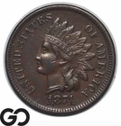 1874 Indian Head Cent Penny, Choice AU++ Better Date