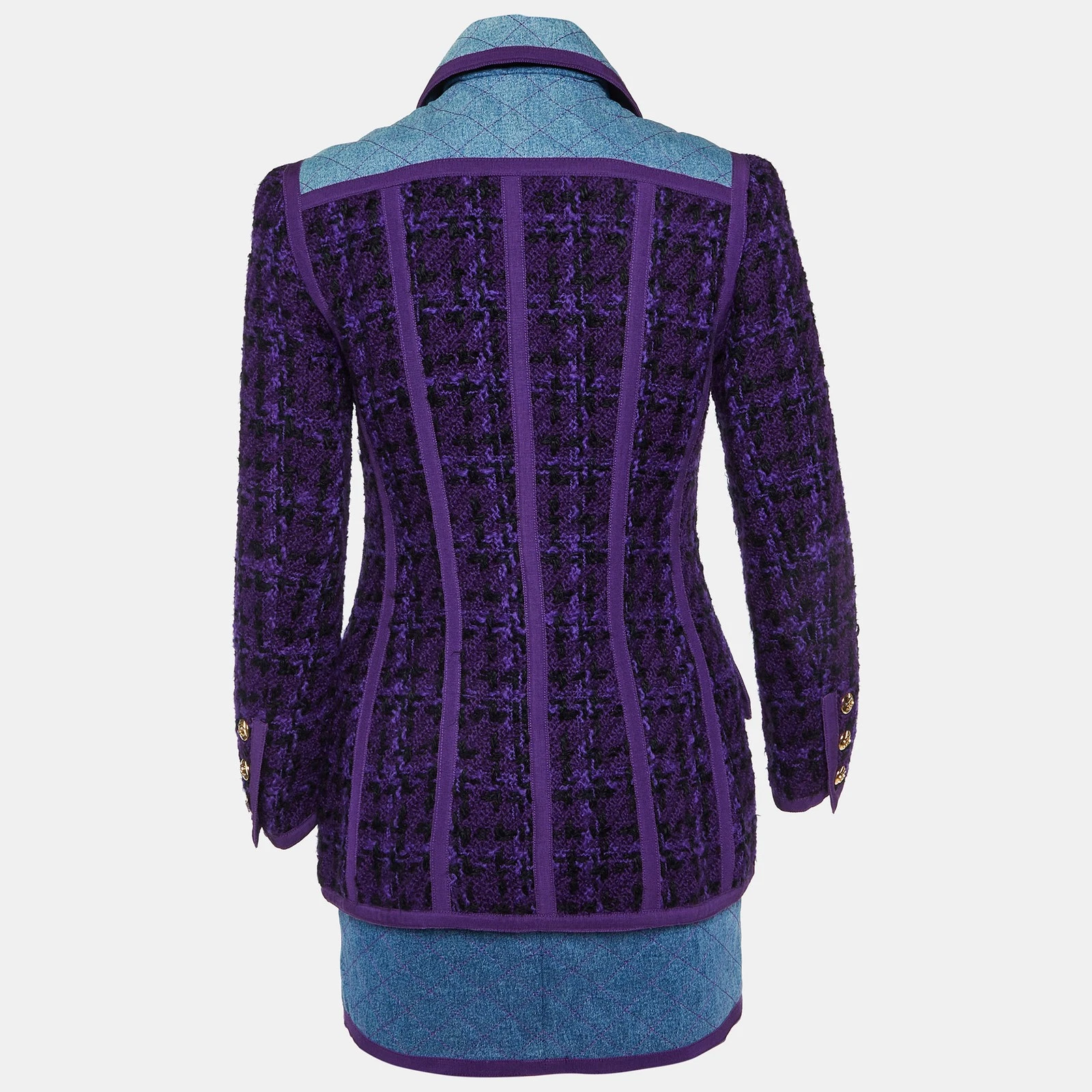 Chanel Vintage Viola Tweed e Denim Gonna e Giacca Set S